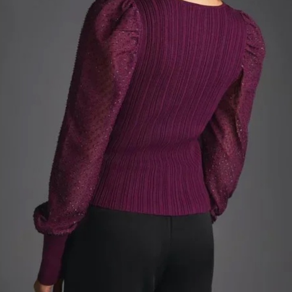 Anthropologie Purple Plum Puff-Sleeve Shimmer Sweater - Picture 2 of 13